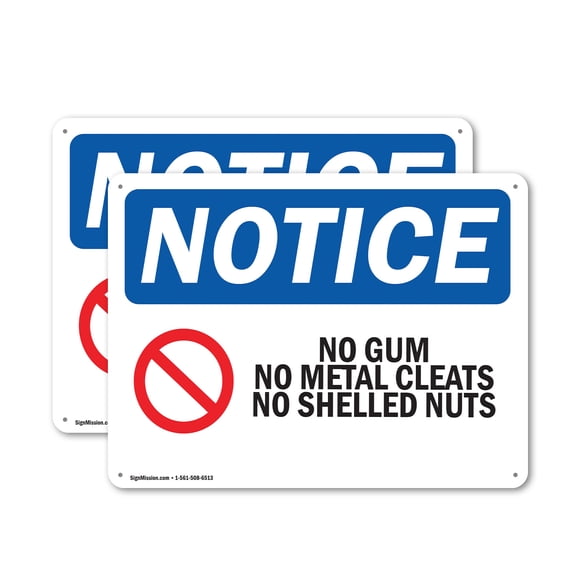 (2 Pack) No Gum No Metal Cleats No Shelled Nuts OSHA Notice Sign 14 Inch X 10 Inch Plastic Sign, Weather Resistant, UV Protected for Workplace, Business, and Construction Site, Made in