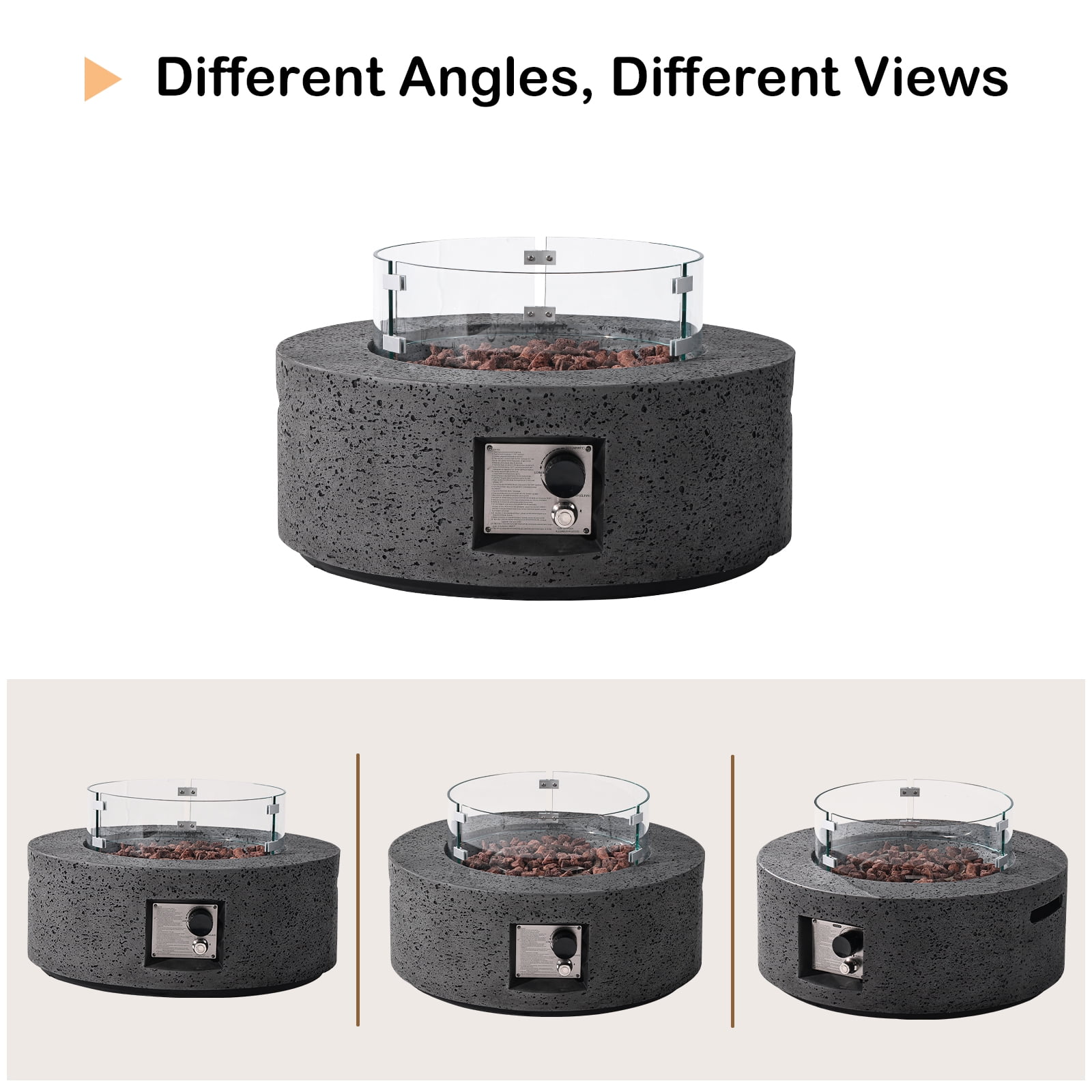 MOALCOFER 28'' Round Propane Gas Fire Pit Outdoor with Wind Guard,40,000 BTU Fire Pit Table Lava Rocks&Cover