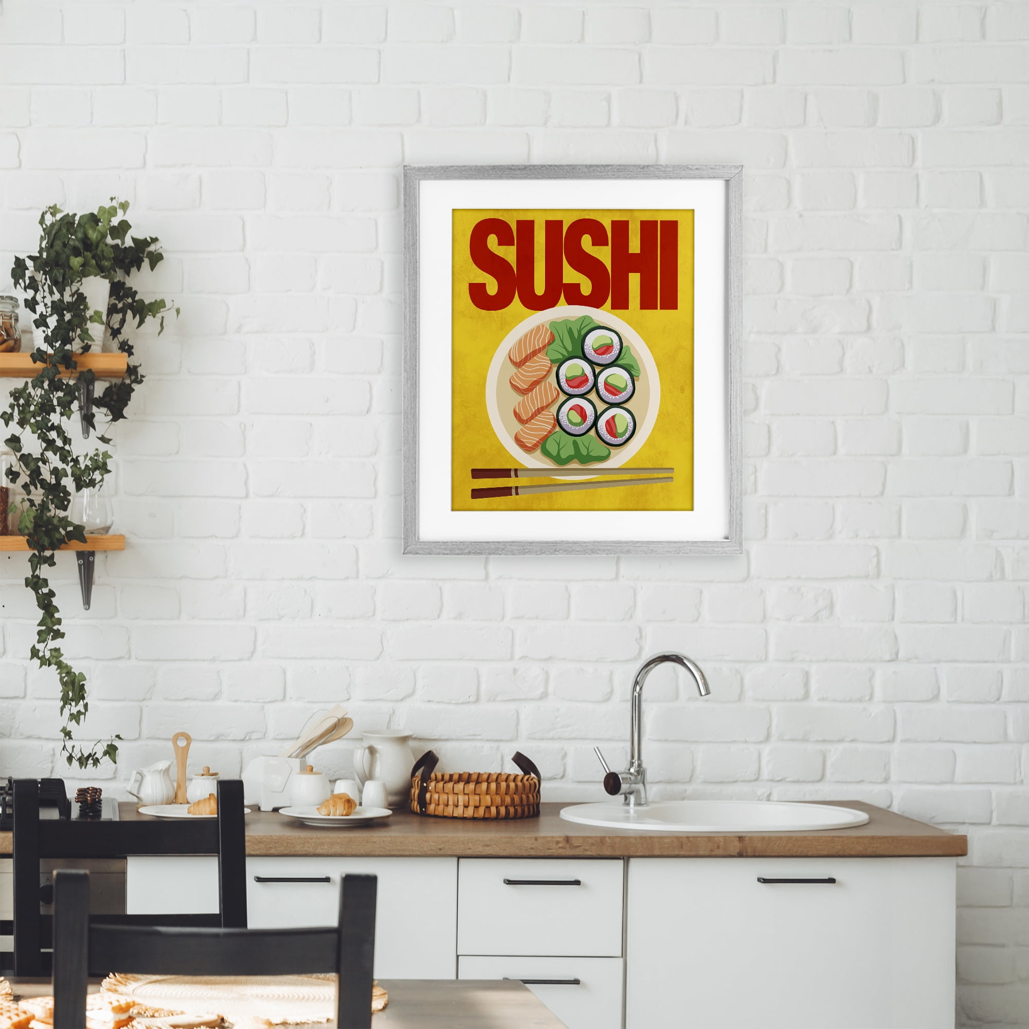 Stupell Industries Bright Sushi & Chopsticks Gray Framed Print Under Glass, design by Marcus Prime