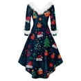 thumbnail image 3 of Christmas Dresses for Women Women's Fashionable V-neck Casual And Form-fitting Christmas Printed Long-sleeved Dress for Holiday Party,Royal Blue,2XL, 3 of 4