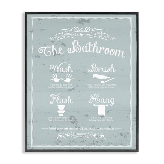 Stupell Industries Eclectic Guide To Procedures Bathroom Blue Black Framed Giclee Art, 16 x 20, by Lettered and Lined