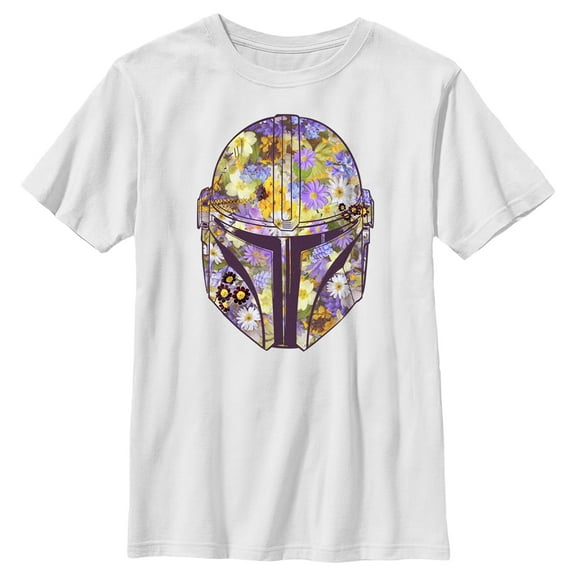 Boy's Star Wars: The Mandalorian Mando Floral Fill  Graphic Tee White X Large
