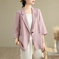 thumbnail image 2 of XUNKUSGA Cutton Linen Blazer Women Casual 3/4 Sleeve Work Jacket Lightweight Business Casual Jackets Tops Notch Lapel One Button Suit Coat Jackets, 2 of 4
