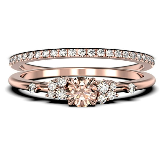 Salt And Pepper Minimalist 1.25 Carat Round Cut Morganite And Diamond Moissanite Engagement Ring, Dainty Wedding Ring in 10k Solid Rose Gold, Promise Ring, Anniversary Ring, Bridal Set, Matching Band