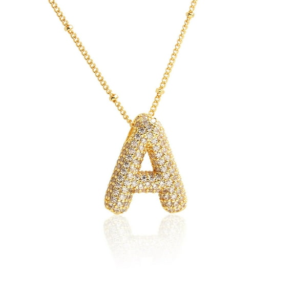 Z ZACHÉ Gold A-Z Bubble Letter Necklace 18K Gold Plated -- Dainty Cubic Zirconia Pendant, Balloon Initial Necklace for Women - Letter A
