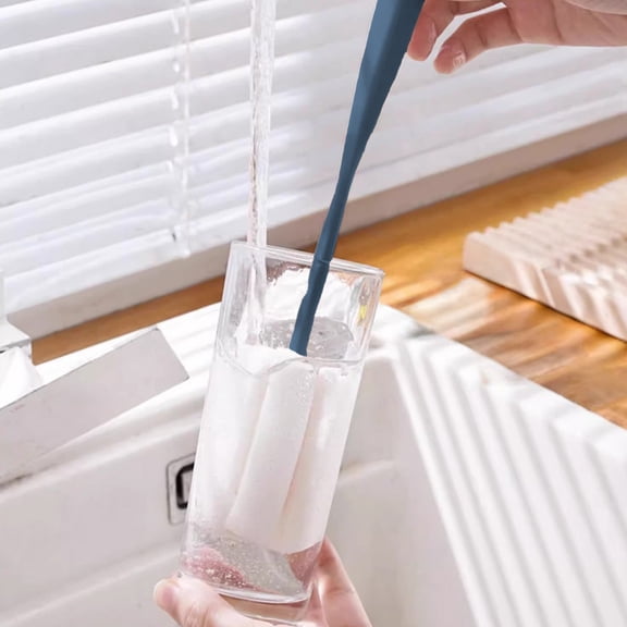 Multifunctional Cup Brush | Household Scrubber | Tea Stain Cleaning Sponge | Long Handle Bottle Cleaner | Plastic | 26.3x5cm | White Pink Blue Green