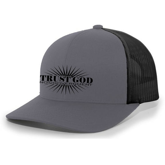 Trust God Not Government Christian Mens Hat Embroidered Mesh Back Trucker Baseball Cap, Charcoal/Black