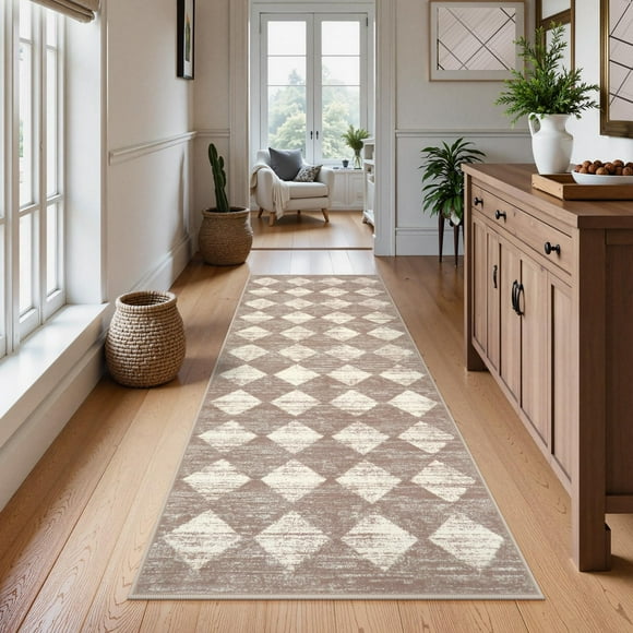 Alfombra Lahome Trellis, lavable, 60 x 180 cm, color beige