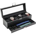 thumbnail image 1 of ProCase Caja para Reloj de 6 Ranuras, Estuche Organizador de Relojes de 2 Pisos con Tapa Vidrio Anti-polvo Almacenaje Guardarrelojes para Hombres y Mujeres (NegroRayado), 1 of 14