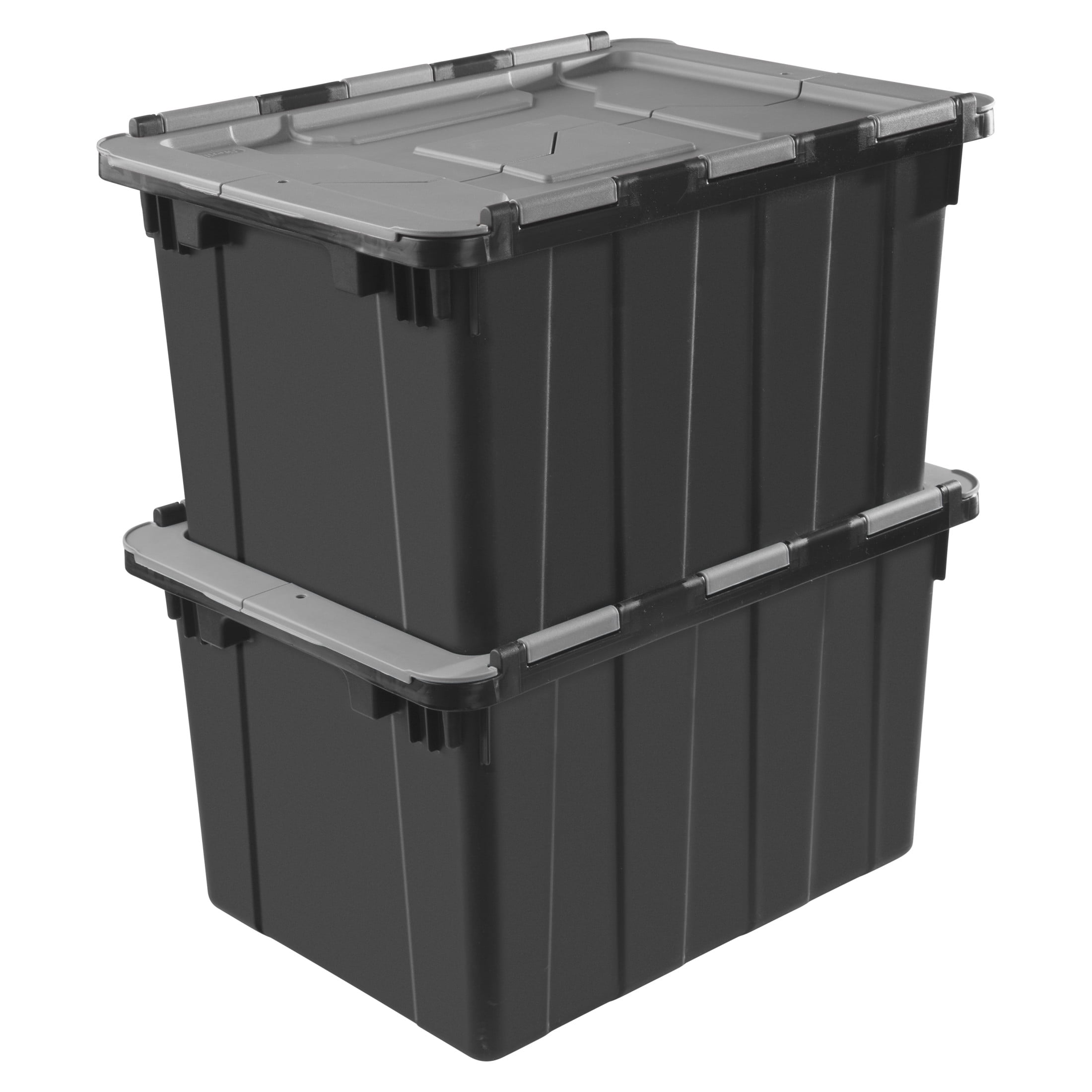 Sterilite Small Hinged Lid Industrial Storage Bin, 12 Gallon Rugged Plastic Storage Tote, Dark Gray