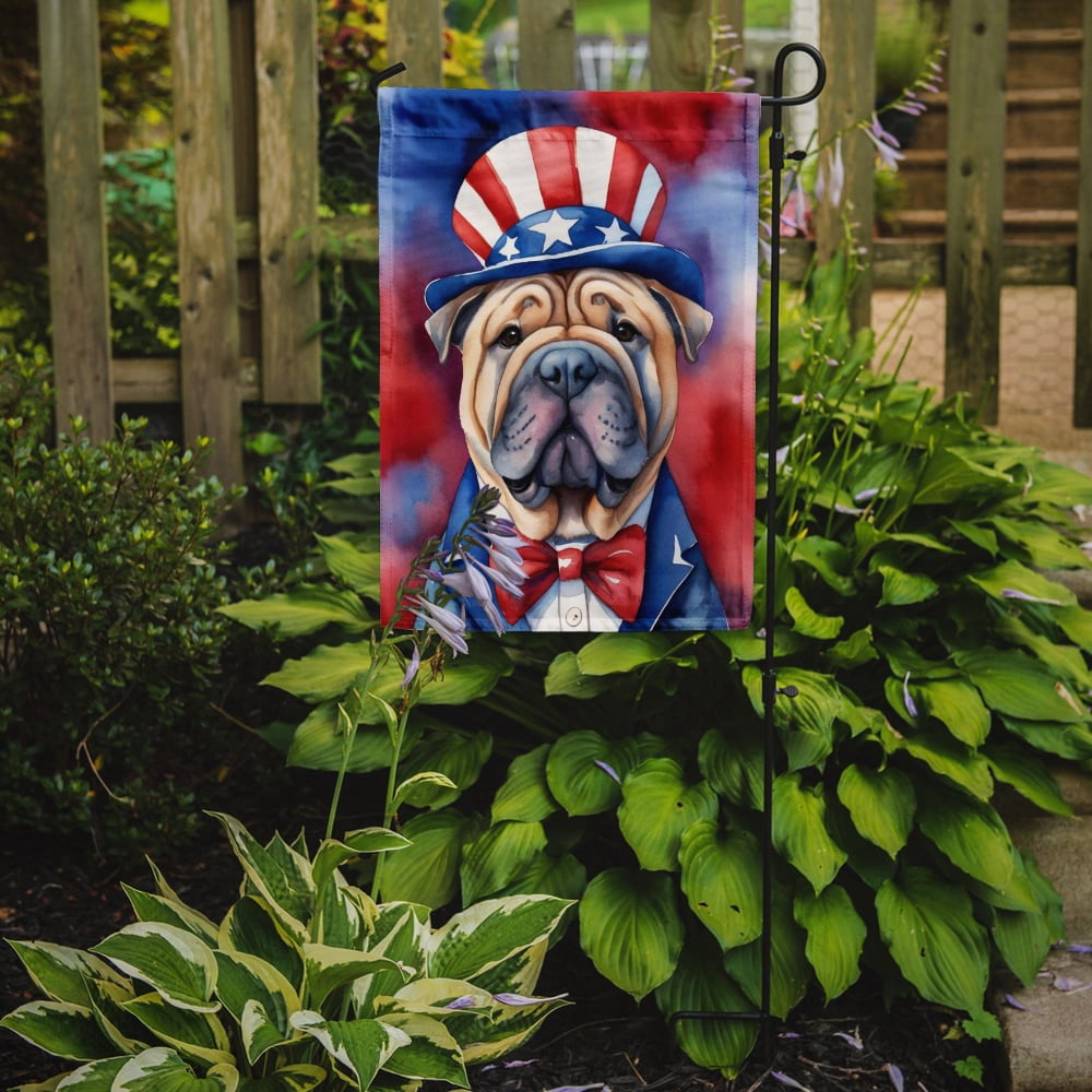 Shar Pei Patriotic Garden Flag 11.25 in x 15.5 in