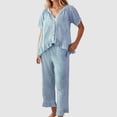 thumbnail image 2 of IWRICH Pajama Set for Women 2 Piece Plaid Short Sleeve Pjs Cute Ruffle Sleepwear Pajamas Loungewear Light Blue XXL, 2 of 4