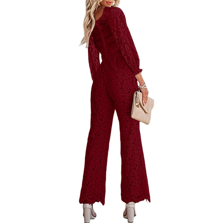 Women's Jumpsuit Lace With Train Solid Color V Neck Streetwear