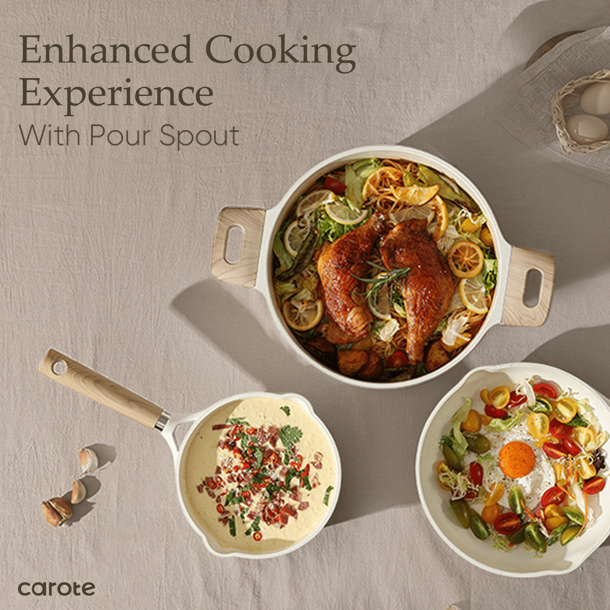 Carote Nonstick Pots and Pans Set, 13 Pieces Kitchen Cookware Sets Compatible for All Stoves, White Granite