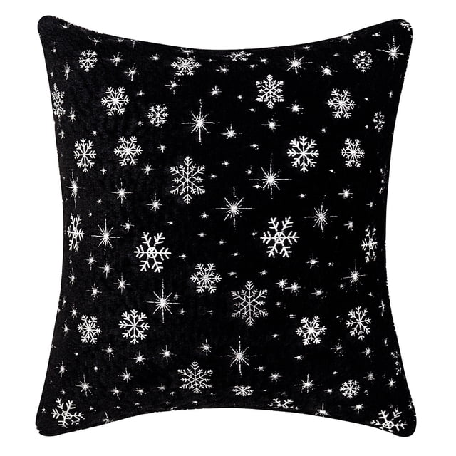 Funda de almohada de felpa con copos de nieve de plata dorada para sofá o sala de estar