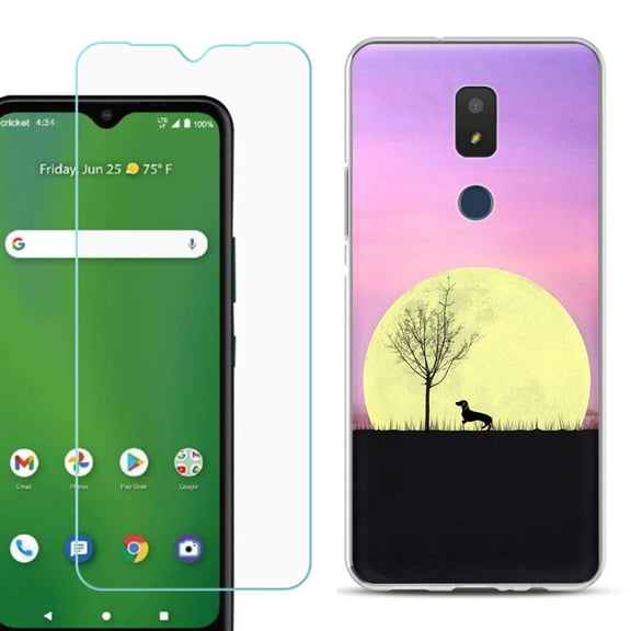 Slim-Fit TPU Fashion Phone Case for Cricket Icon 3, with Tempered Glass Screen Protector, by OneToughShield ® - Moonlight Dachshund