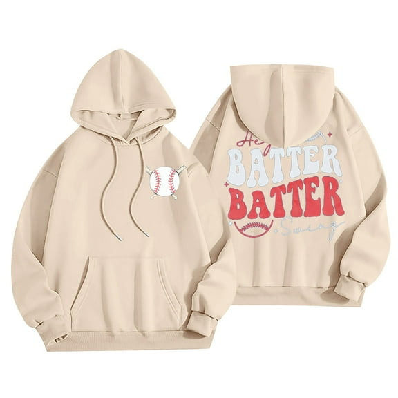SNOWSONG Hoodies for Women Women's Fashion Hooded Sweatshirt Baseball Letter Print Comfortable Loose Top, Graphic Hoodies, Oversized Hoodie, Funny Hoodies 1PC Sweatshirt Beige L