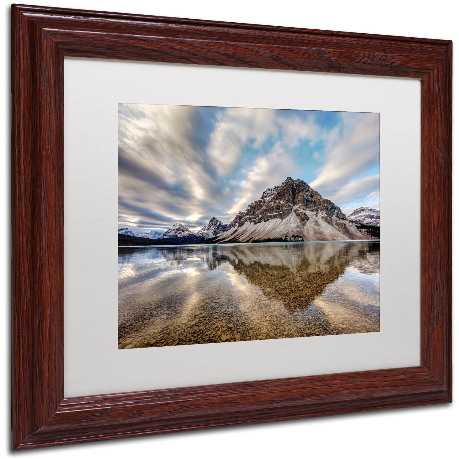 Trademark Fine Art 'Bow Lake Reflection' Canvas Art by Pierre Leclerc, White Matte, Wood Frame