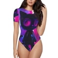 thumbnail image 1 of Balery Neon Toy Cat Reflections Body de cuello redondo de manga corta para mujer Tops de manga corta Tops básicos-Large, 1 of 7