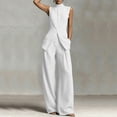 thumbnail image 7 of VBVC Women's Stand Collar Sleeveless 2 Piece Suit , Office Vacation Wide Leg Outfit For Women , Ladies' Split Hem Button Tracksuit with Pockets,White,S-2XL, 7 of 7