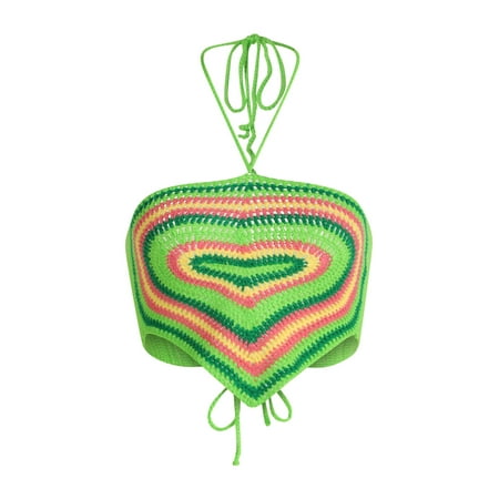 

Fanvereka Halter Crop Cami Tops Women s Sleeveless Backless Heart Print Hanky Hem Crochet Camisole