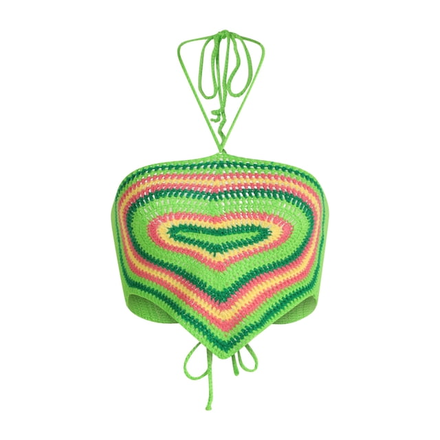 Lucakuins - Camisola corta con cuello halter para mujer, sin mangas, sin espalda, con estampado de corazón, dobladillo de pañuelo, camisola de ganchillo Lucakuins S-L