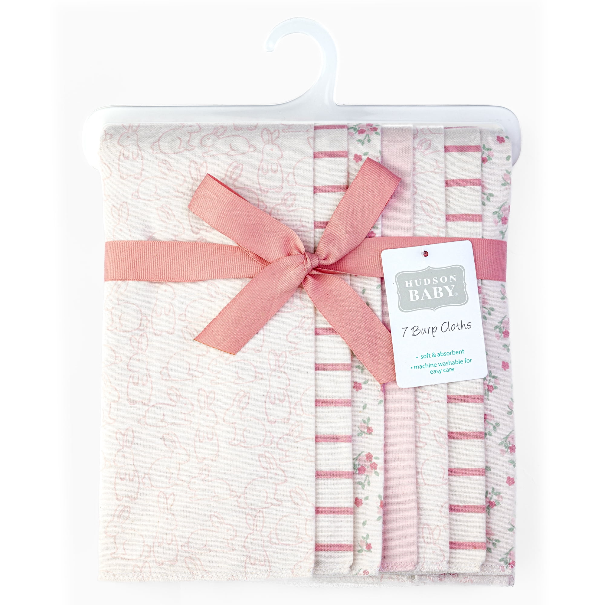 Hudson Baby Girl Cotton Polyester Flannel Burp Cloths 7-Pack, Wispy Wild Flower Bunny, One Size