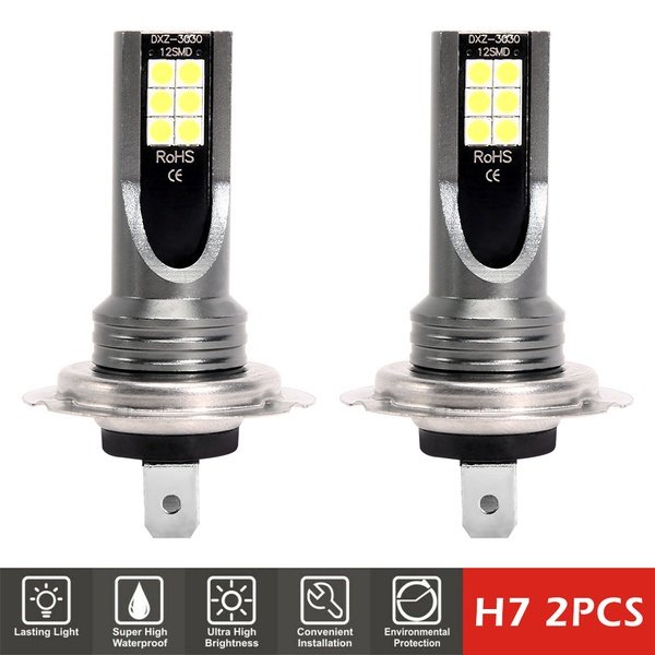 2pcs H7 Car LED Headlight Fog Bulb Kit 6000k Super Bright Waterproof