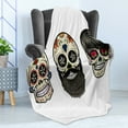 thumbnail image 4 of Day of the Dead Soft Flannel Fleece Blanket, Skull Human Heads with Happy Faces Floral and Geometric Shaped Eyes Print, Cozy Plush for Indoor and Outdoor Use, 70" x 90", Multicolor, by Ambesonne, 4 of 5