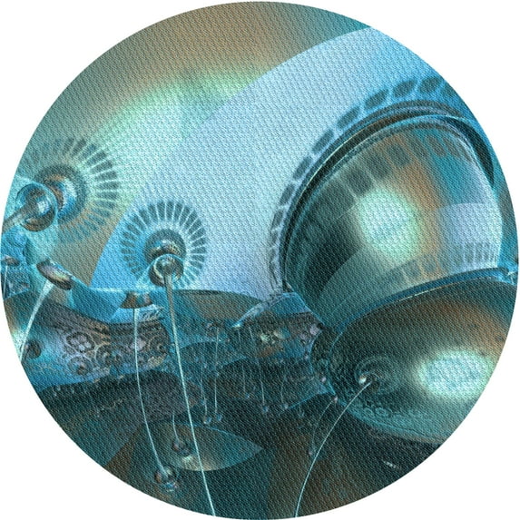 Ahgly Company Machine Washable Indoor Round Transitional Dark Blue Grey Blue Area Rugs, 6' Round