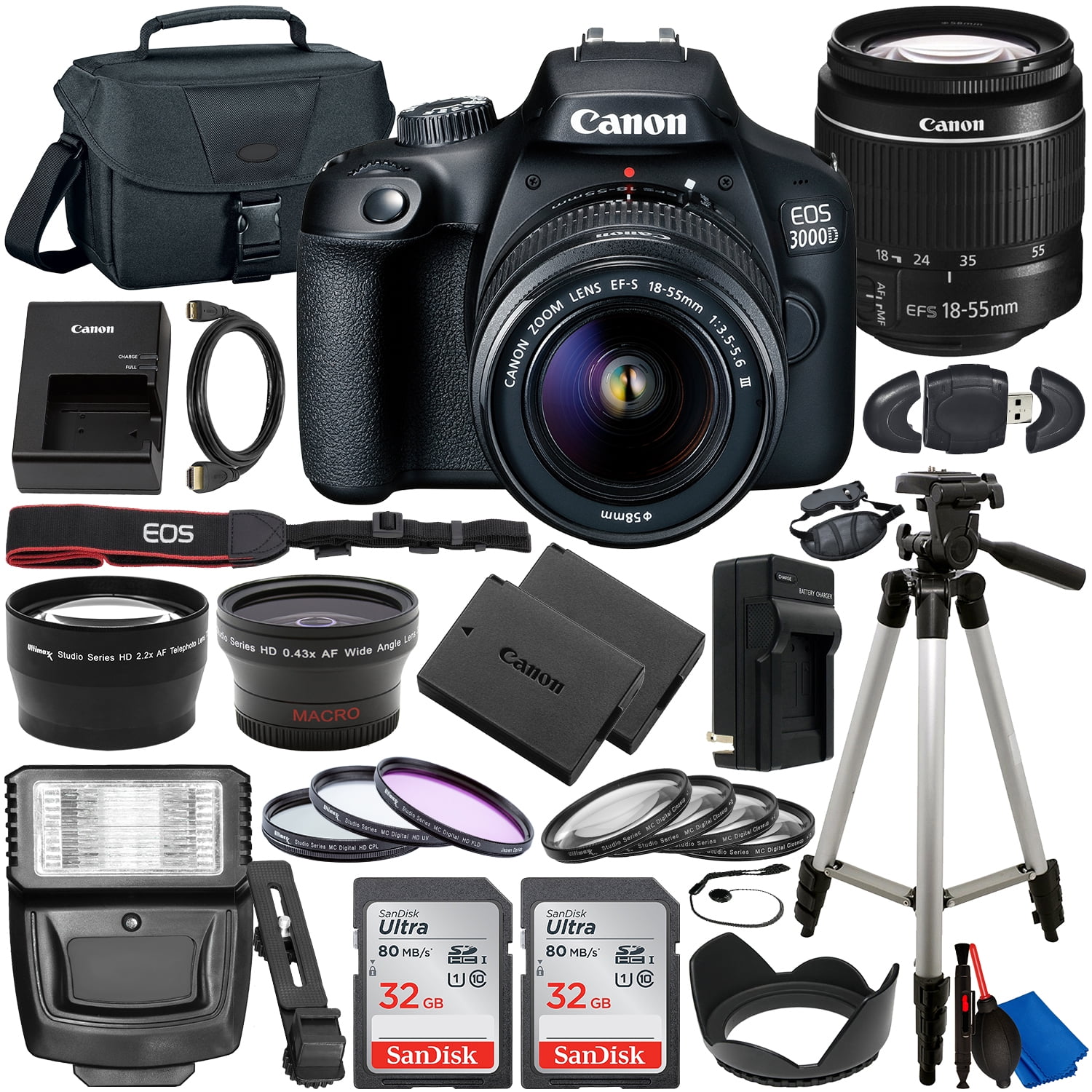 Canon EOS 3000D DSLR Camera with EFS 1855mm f/3.55.6 Lens & Deluxe