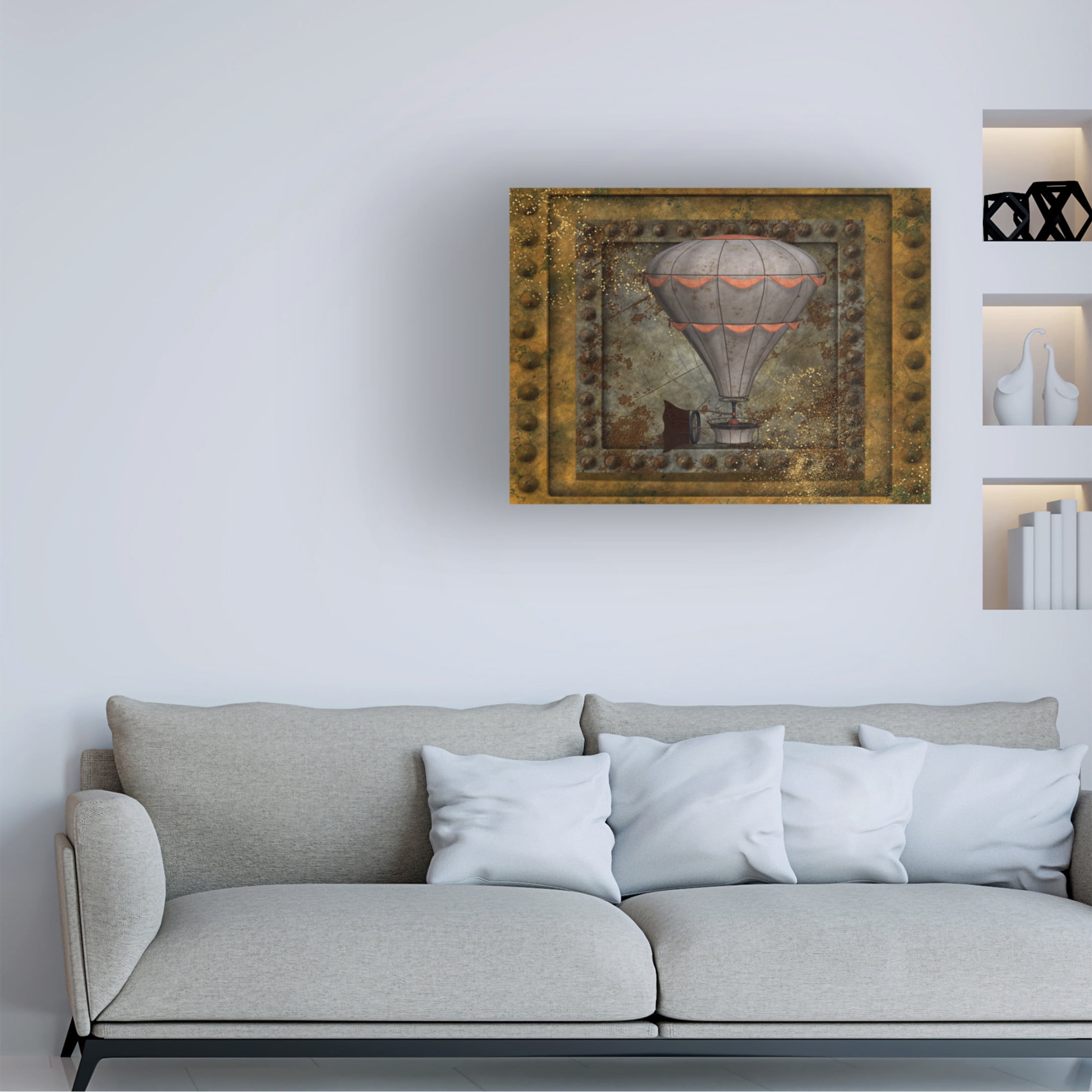 Canvas Wall Art - Tina Mitchell 'Steampunk Hot Air Balloon' Wall Art for Living Room, Bedroom, or Office Décor by Trademark Fine Art - 47 x 47 Inches