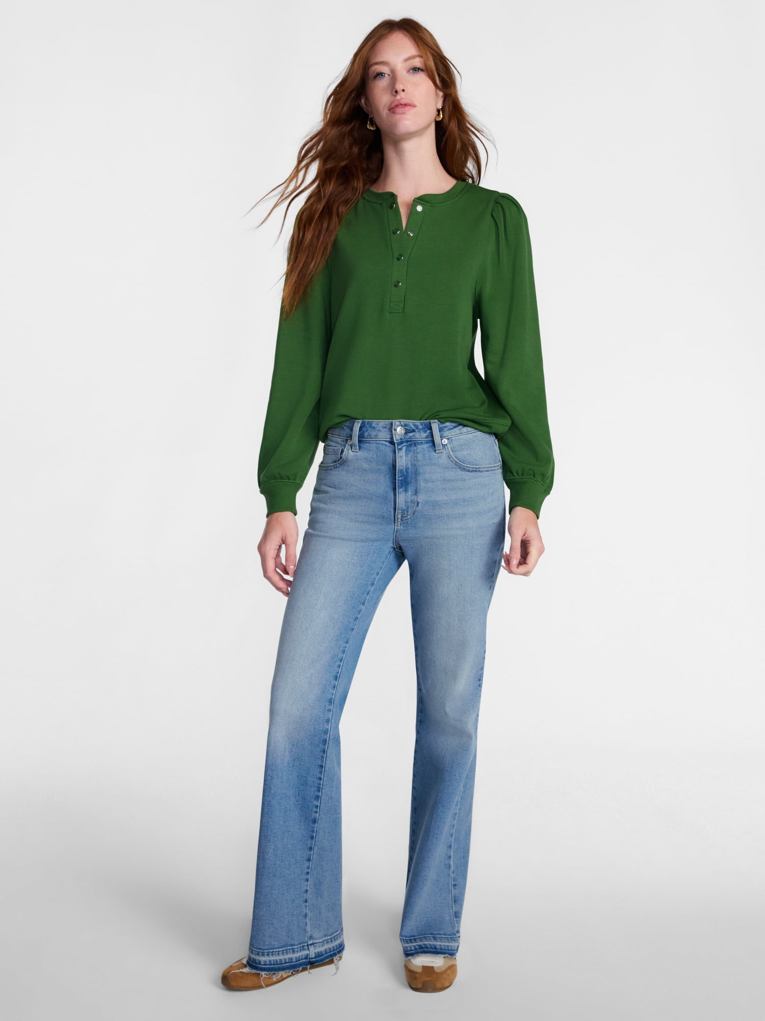 Scenario Women's Henley Sweatshirt with Long Sleeves, Sizes XS-XXXL