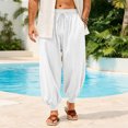 thumbnail image 6 of WULMLEO Mens Harem Pants Casual Elastic Waist Drawstring Baggy Hippie Trousers Cotton Linen Boho Yoga Beach Pants White 3XL, 6 of 7