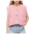 thumbnail image 2 of Womens Sleeveless Pullover Vest Cozy Knit for Fall and Winter Clothing Women's Sleeveless Knit Cardigan Vest With Pockets And Buttons Solid Color Short Style, 2 of 8
