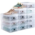 thumbnail image 1 of Caja de zapatos apilable de 12 piezas, caja de zapatos de plástico transparente, sólida y transpirable con puerta frontal para zapatillas de deporte de talla 39 - Transparente, 1 of 5