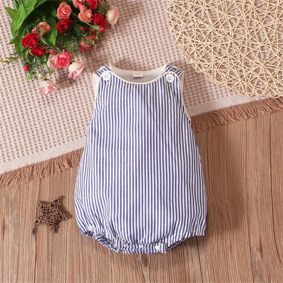 Newborn Onesies Newborn Infant Boys Girls Summer Sleeveless Striped Romper Baby Romper Blue 0-3 Months