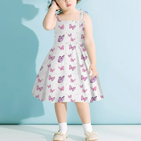 

Toddler Baby Kids Girls Sleeveless Strap Summer Beach Dresses Casual Clothes