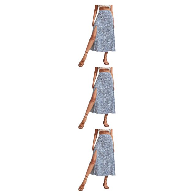 Qarigey larga dividida Mujer Elegante Estética Cintura alta Playa Vacaciones Viajes Ropa de verano Disfraces Azul claro XXL Type1 NO1 Qarigey CBP583457