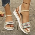 thumbnail image 2 of Rokment Womens Bohemian Ethnic Platform Wedge Sandals 2026 Beach Summer Woven Open Toe Ankle Strap Espadrilles Chunky Heeled Dressy Summer Shoes Light Blue Size 9.5, 2 of 7