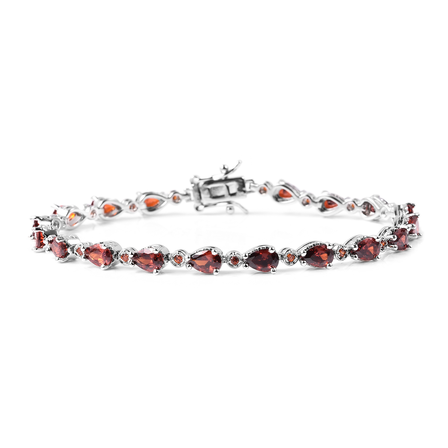Shop LC Silvertone Pear Cubic Zirconia CZ Orange Tennis Bracelet Women Jewelry for Gift 7.25
