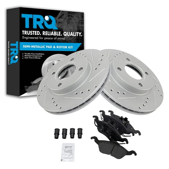 TRQ Front Performance Brake Pad & Rotor Kit Brake Pads Brake Rotors Set Semi-Metallic Premium G-Coated Fits Select 2000-2004 Ford Focus