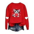 thumbnail image 2 of Qulqfy Womens Valentines Day Tops Long Sleeve Cat Print Dating Sweatshirts Crew Neck Gray Workout Cute Shirts for Women L, 2 of 5