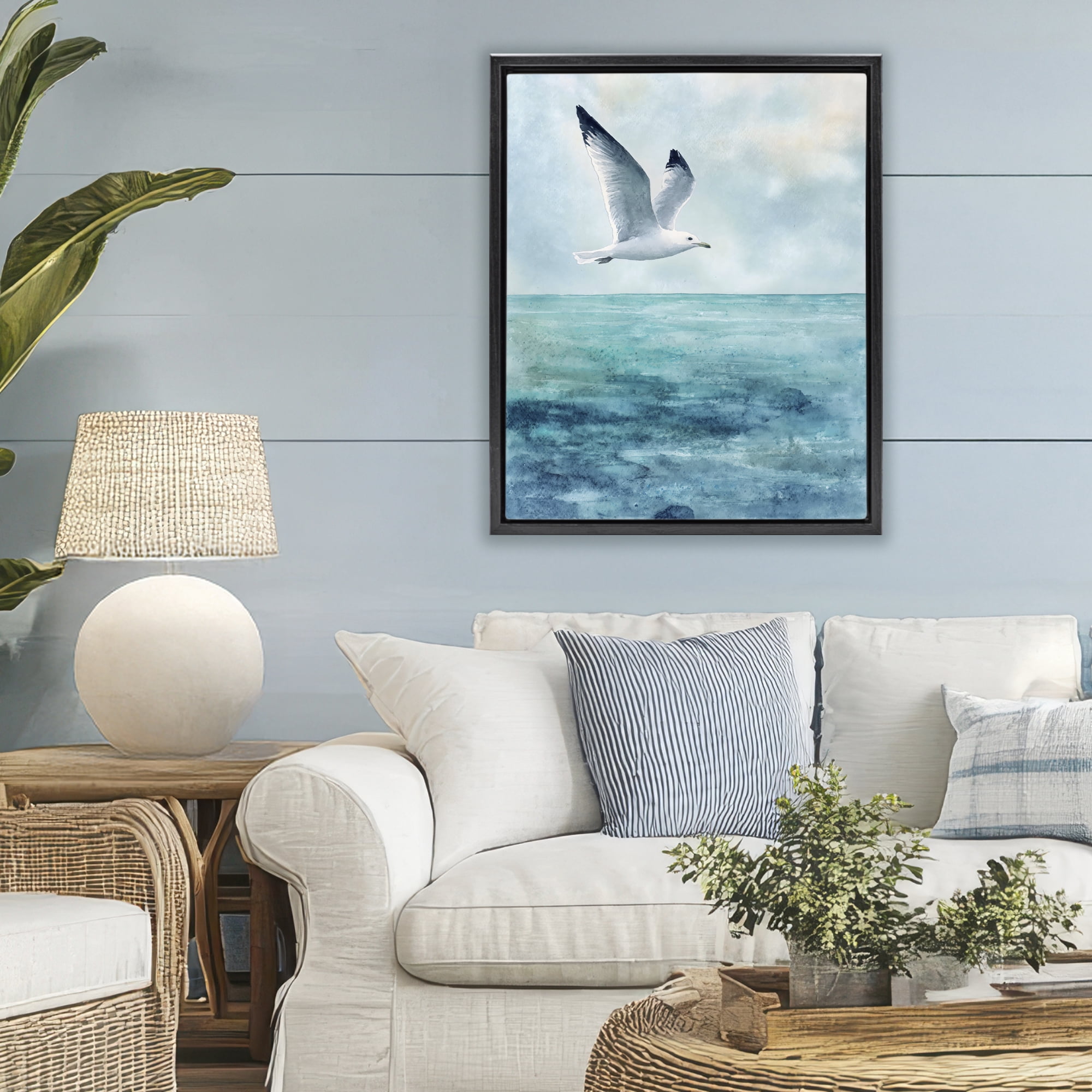 Stupell Industries Seagull With Black Tips Black Framed Floater Canvas Wall Art, design by Franklyn Gregory