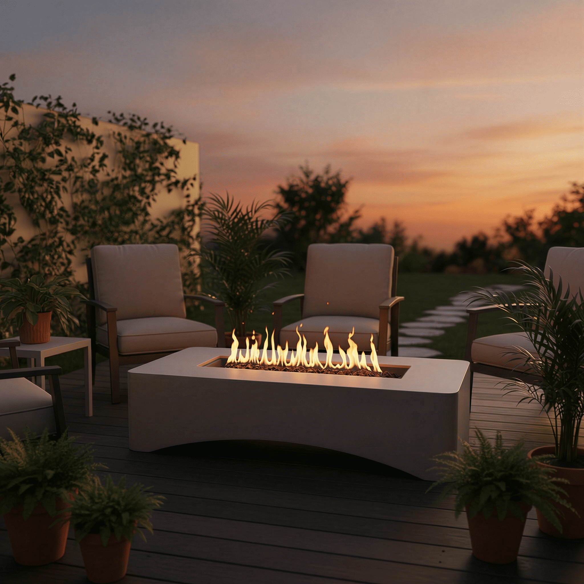 Propane Fire Pit Table, Rectangular Outdoor Gas Fire Pit 50,000 BTU, Modern Minimalist Fire Table for Patio Backyard Deck, Concrete Firepit with Waterproof Cover, Lava Rocks & Tank Seat–Light Grey