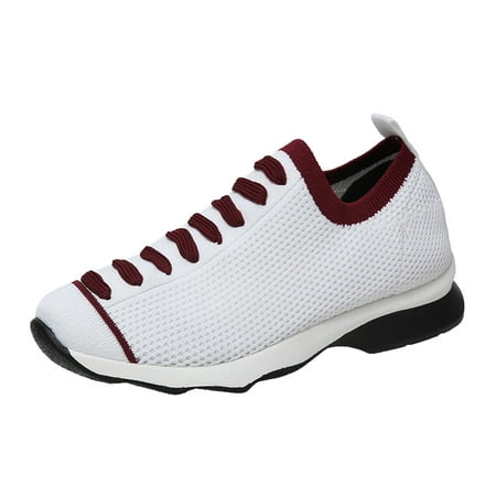 

Cathalem Ladies Fashion Color Blocking Breathable Knitted Mesh Shallow Flat Casual Sports Shoes White 40