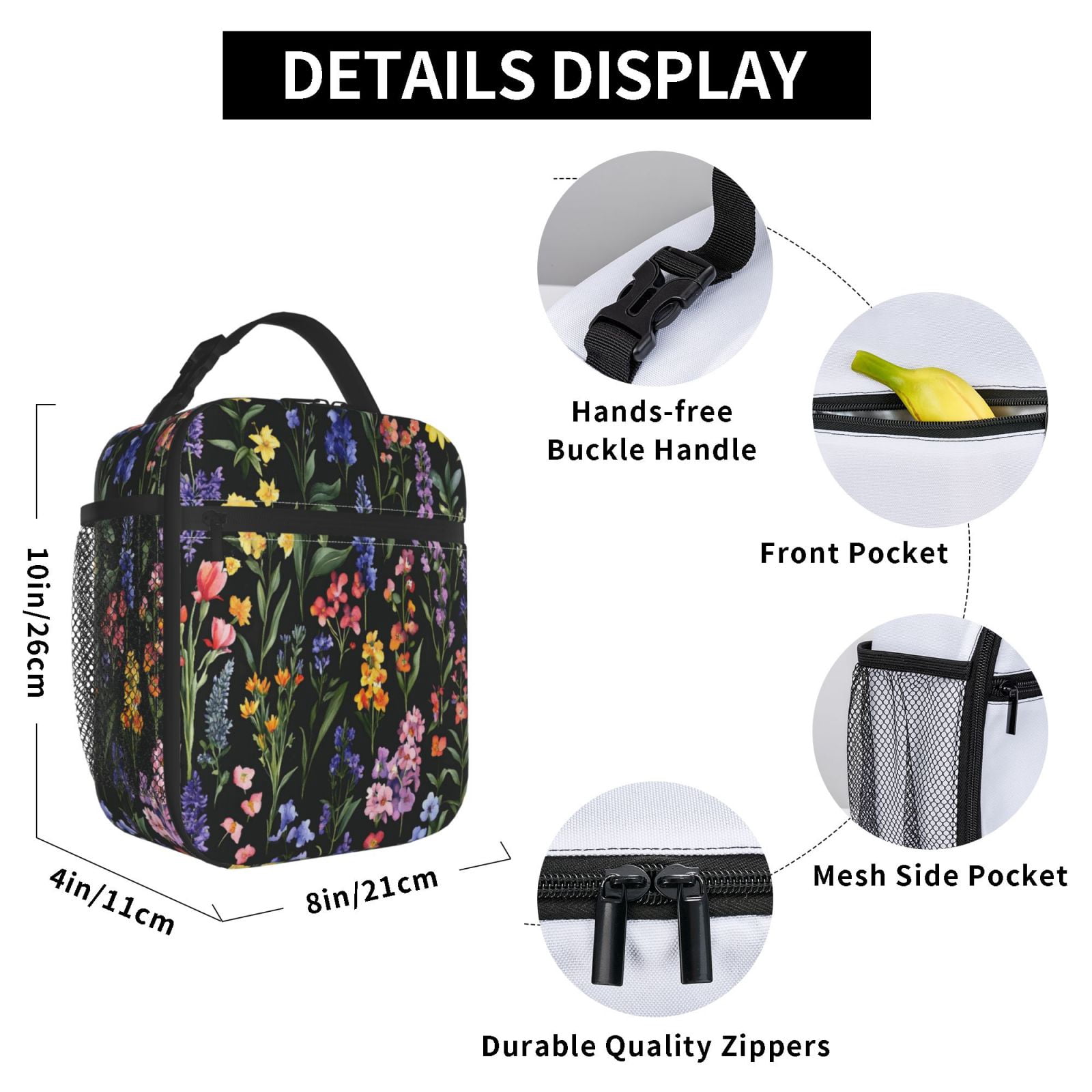 Lunch Bag For Women Men Insulated Portable Lunch Box Bento Box Office Picnic Travel Cooler Bag A Variety Of Colorful Flowers