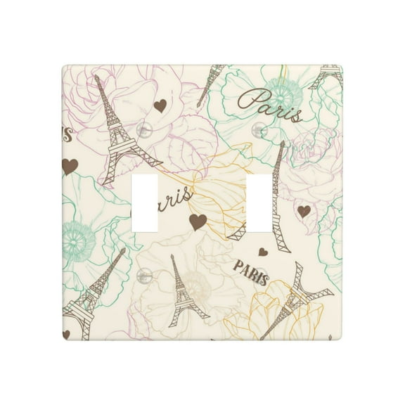 2 Gang Double Toggle Wall Plate Light Switch Cover Wallplate - Eifel tower paris Flower vintage