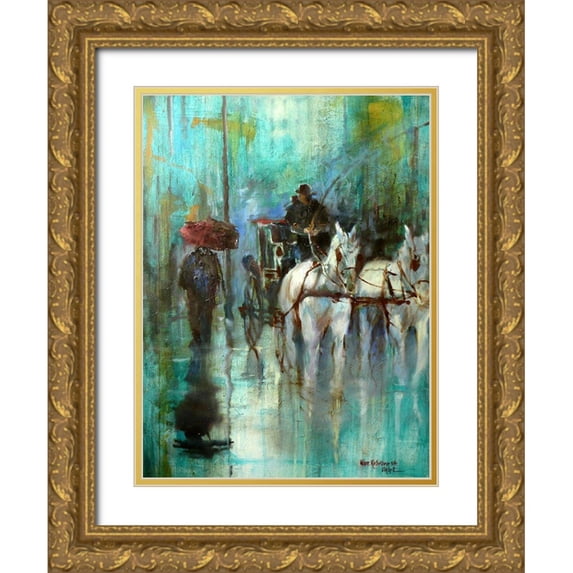 Zakrynycny, Viktor 25x32 Gold Ornate Wood Framed with Double Matting Museum Art Print Titled - In the Rain in Vienna