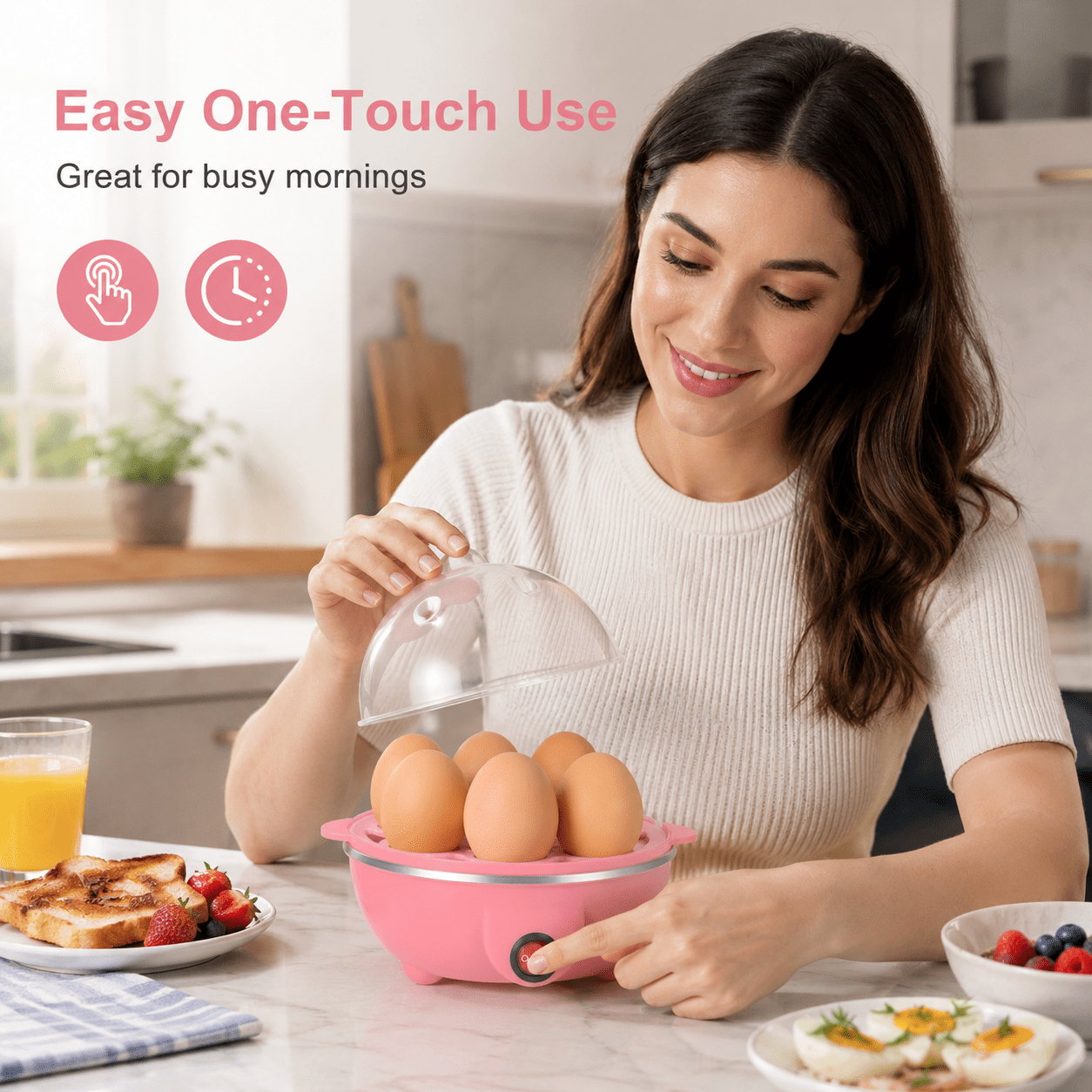 Rapid Egg Cooker Electric for Hard Boiled,Poached,Scrambled Eggs,Omelets,Steamed Vegetables,Seafood,Dumplings,7 capacity,with Auto Shut Off Feature,Pink